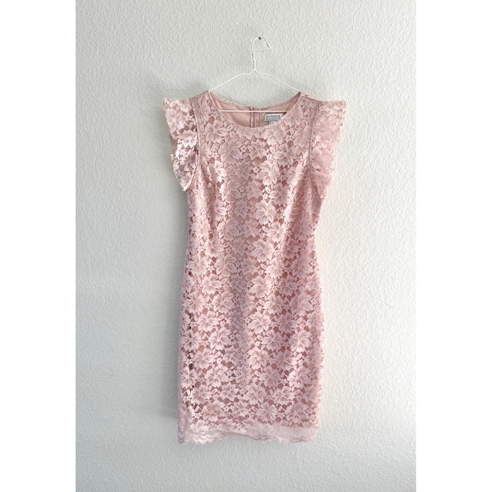 Vintage Petite Sheath Dress Women‎ 14P Rose Blossom Pink Lace Ruffle Sleeve